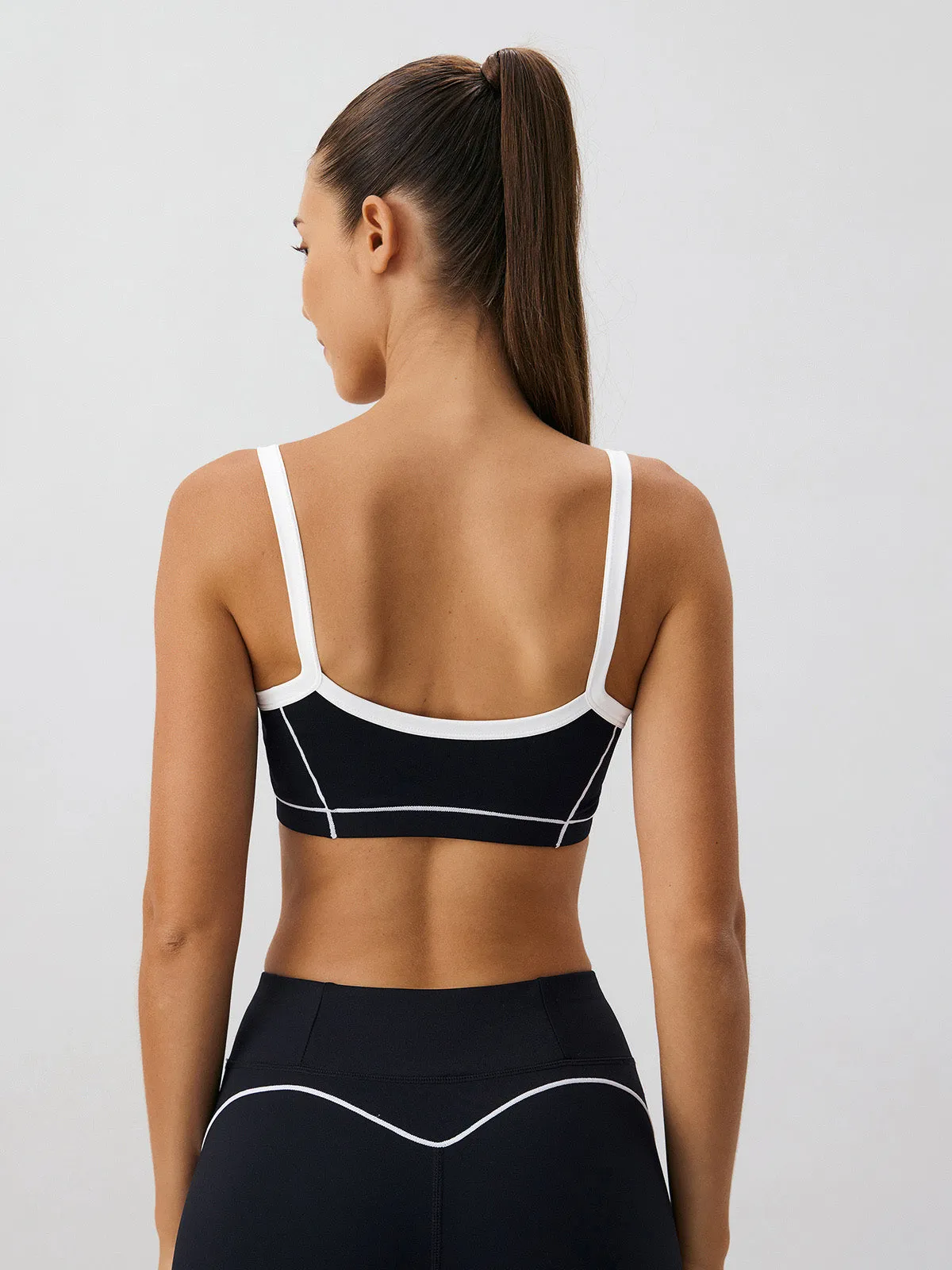 Black Contrast Strap Sports Bra -  Light Support