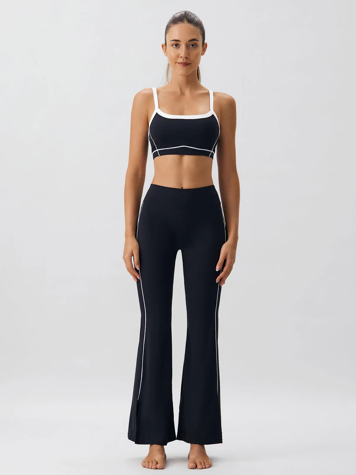 Black Contrast Strap Sports Bra -  Light Support